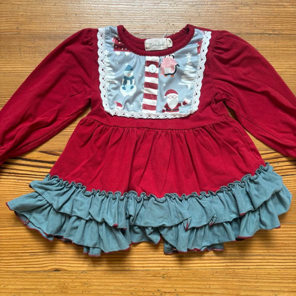 Marie Nicole red gray‎ Christmas holiday long sleeve ruffle shirt SIZE S